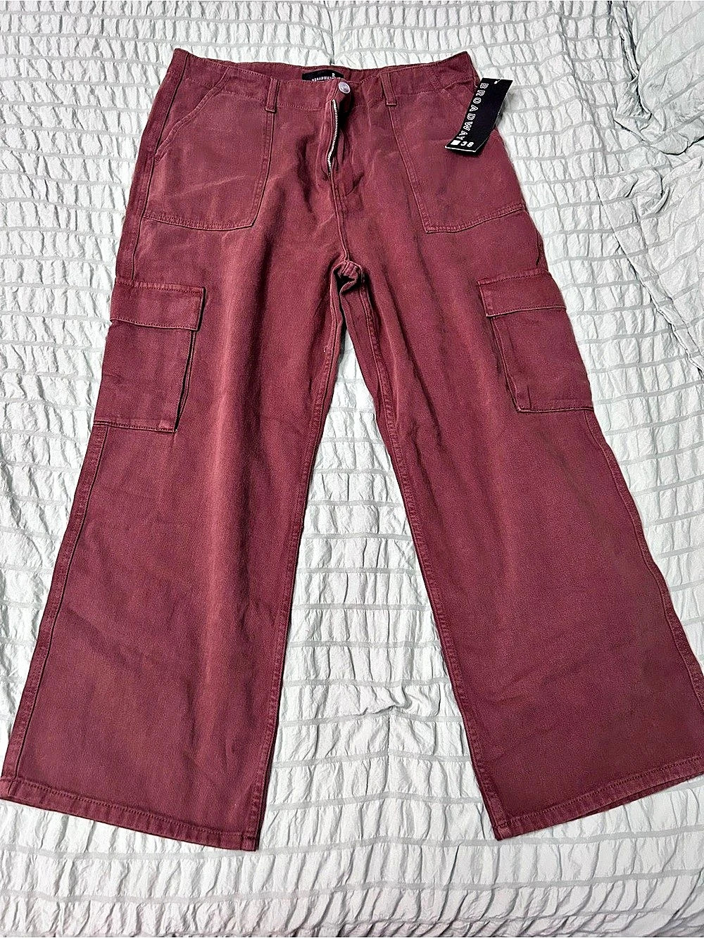 Free People Wide Leg Cargo Pants in Red Size 12 NWT
